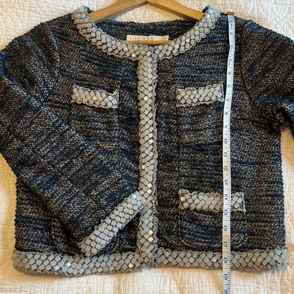 Anthropologie Isani Massey Cropped Tweed Beaded Jacket Boho Glam New Blue Medium - Picture 13 of 15